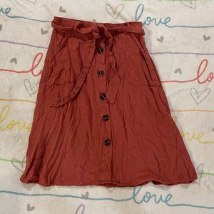 Burnt Orange A-Line Button Tie Waist Skirt Womans sz Small